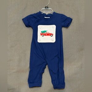 Navy Baby Romper with Red Truck Patch